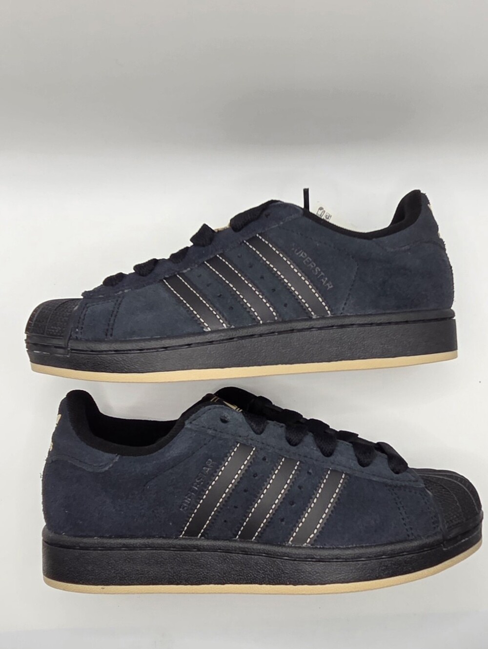 Adidas Youth Superstar Suede Sneakers in Black/khaki Size 4